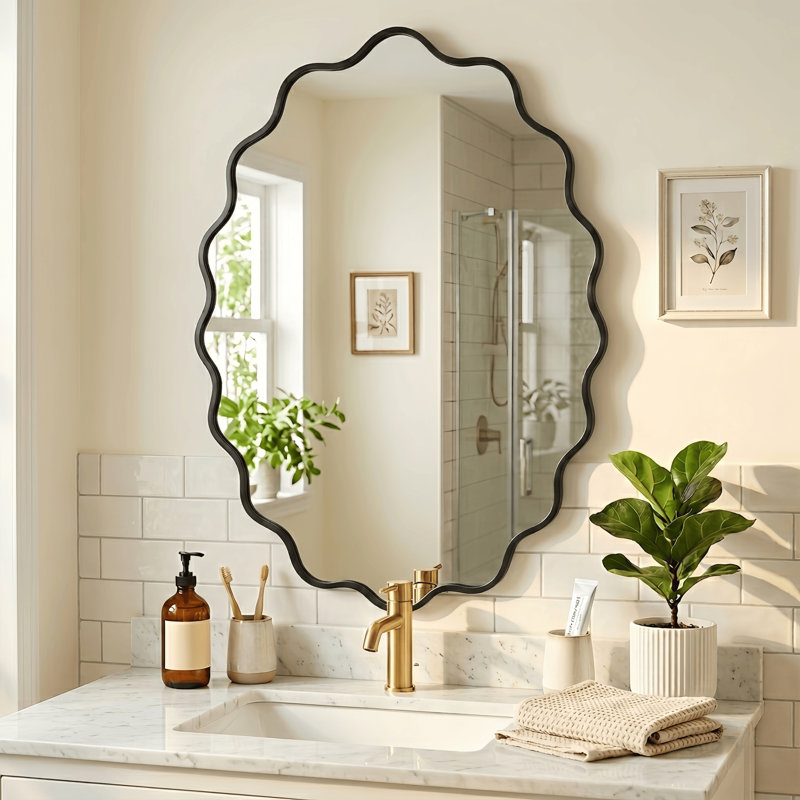 Oval Metal Wall Mirror, Black, 30" x 20"