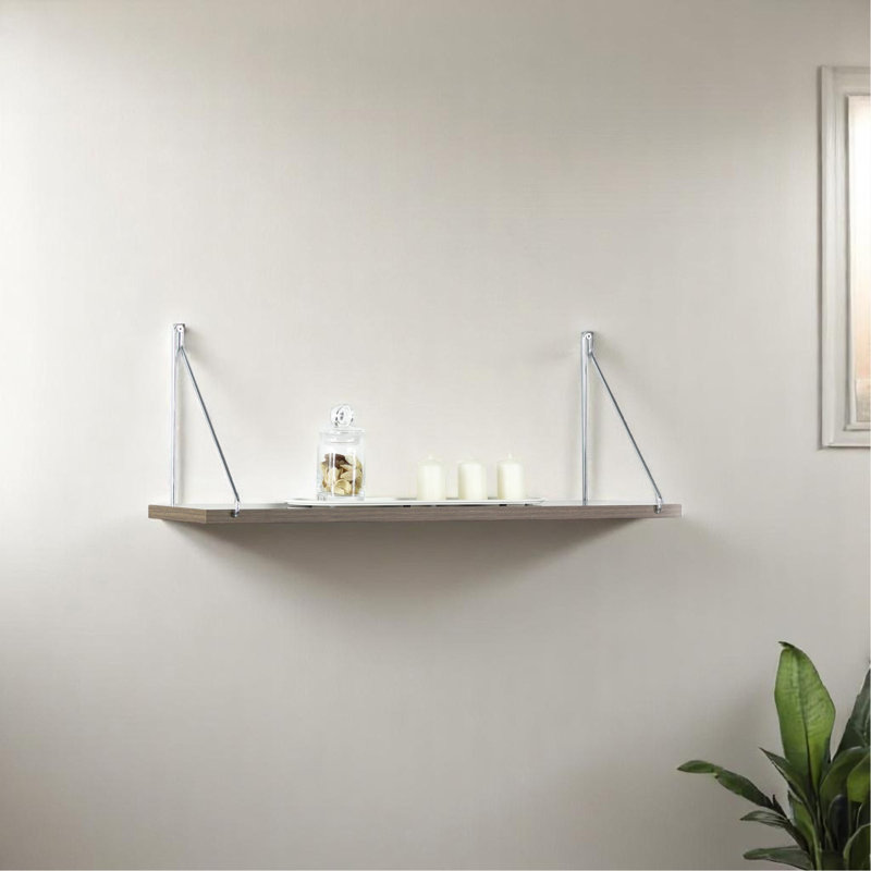 Tablette simple murale flottante à fixation murale rustique pour livres, blanc / chrome, Noyer / chrome