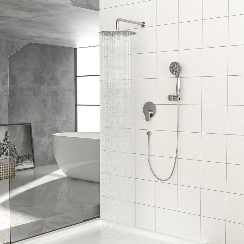 Ensemble de pomme de douche 10 po, nickel brossé - fixation murale double avec pluie et à main, 5 réglages, installation facile, réglages