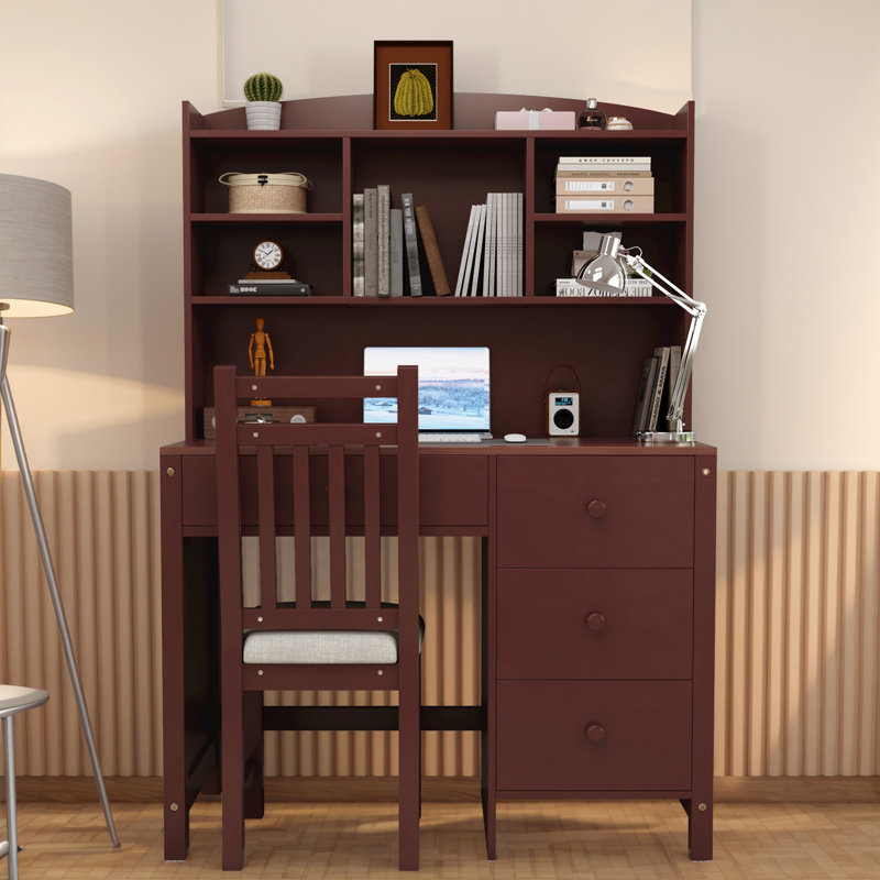 Ensemble de bureau de direction et fauteuil rembourré avec huche et tiroirs, Espresso