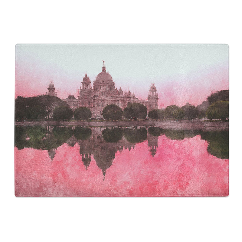 Tempered Glass Victoria Memorial in Kolkata India Painting Chopping Board, 20 cm x 28.5 cm