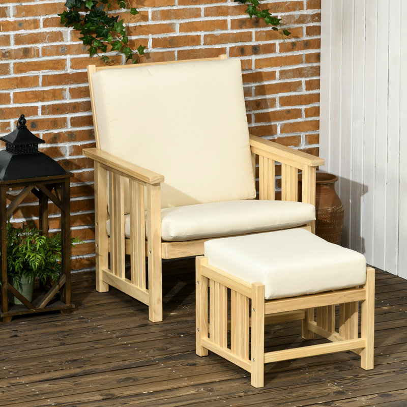 2 chaises d'extérieur: bois avec coussins, salon pour terrasse, meubles de patio beige - 2 pièces, en
