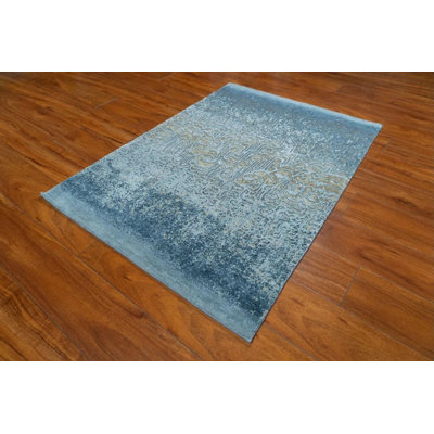 Gray Gold Abstract Rug 3x4 | Hand Knotted Wool Silk Indian Rug | Calligraphy Script Transitional Rug | Luxury Accent Bedroom Office Carpe