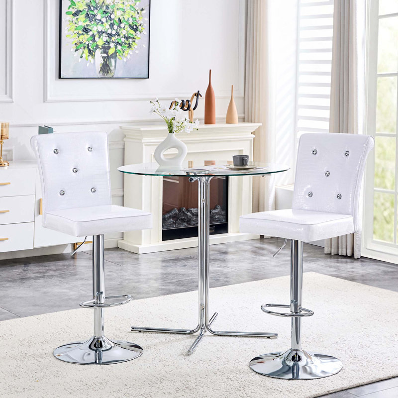 Ensemble de table de bar et de tabourets Modern 3PCS, Blanc, Silver