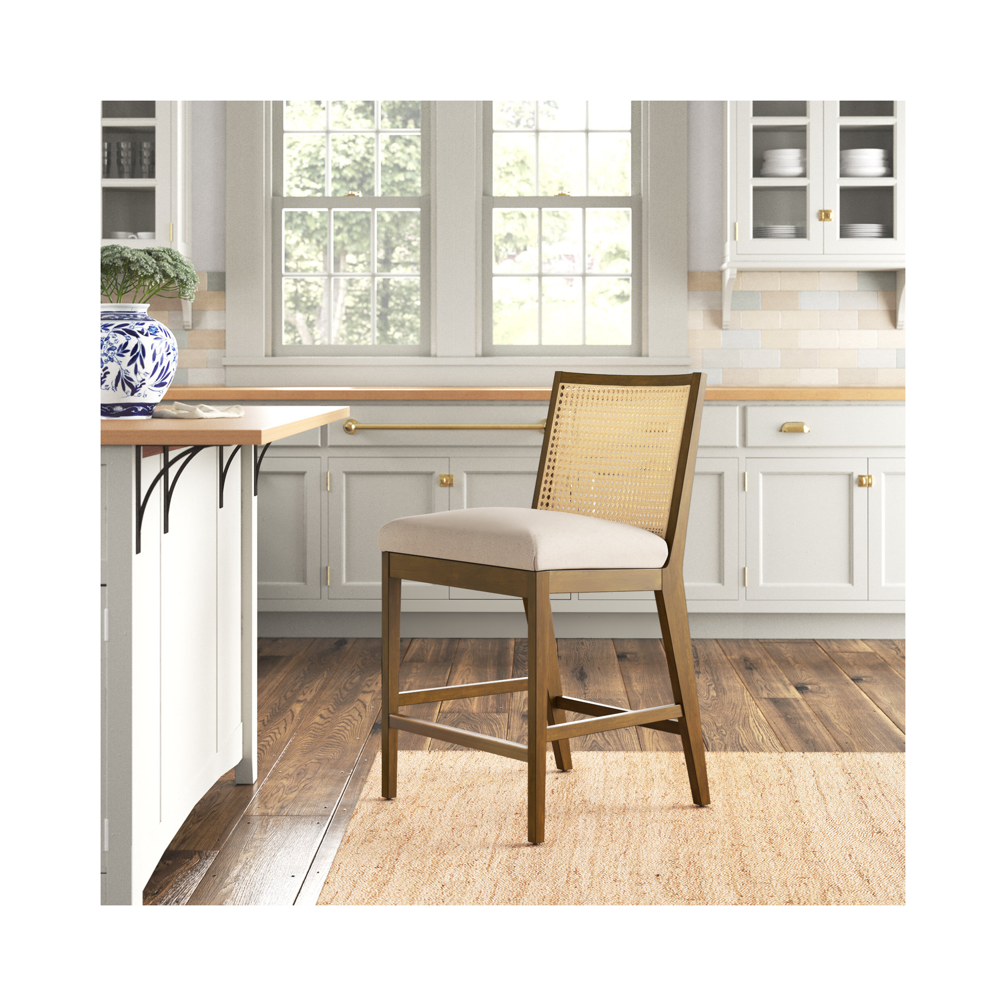 Sergi Cane Stool, Counter Stool (27" Seat Height), Brown/Natural/Taupe