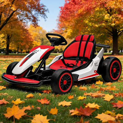 Kart électrique 24V pour enfants de 6 à 12 ans, karting à la dérive, 2 moteurs 200W, voiture de course à grande vitesse 8,1 MPH, siège réglable, lumières DEL, jouets à piles pour enfants