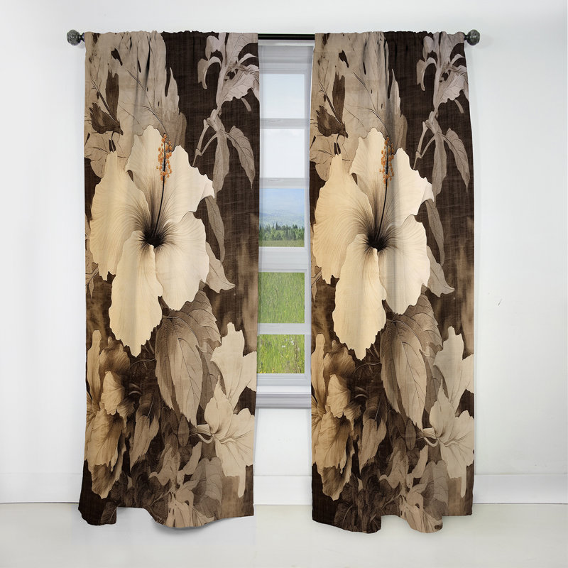 Graeme - Hibiscus Curtain - Blackout Floral Curtain - 1 Panels, 52" W x 90" L