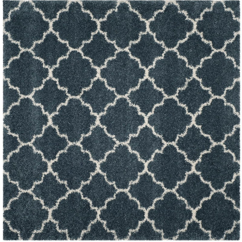 Darrold Shag Performance Geometric Rug, Square 3', Slate Blue/Ivory