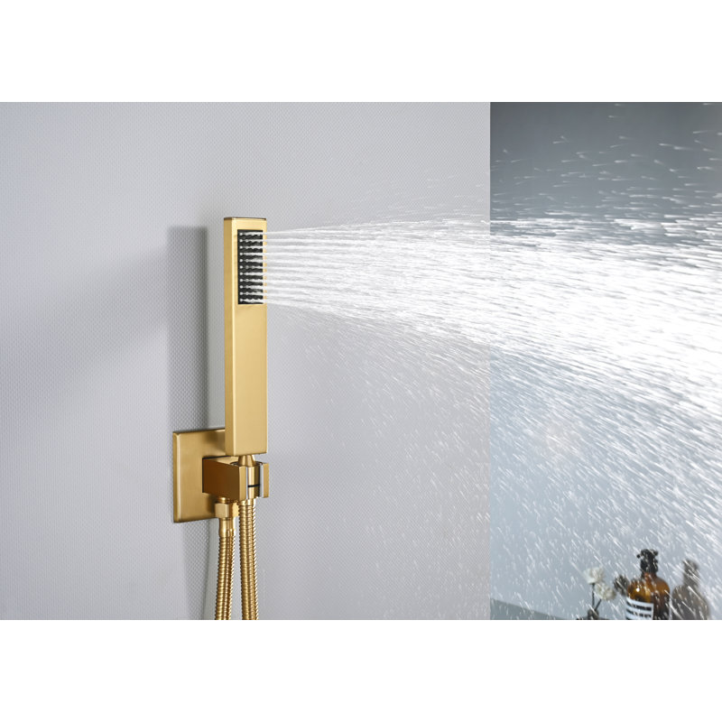 Système de douche complet pour salle de bain à contrôle de volume avec valve brute, Or brossé