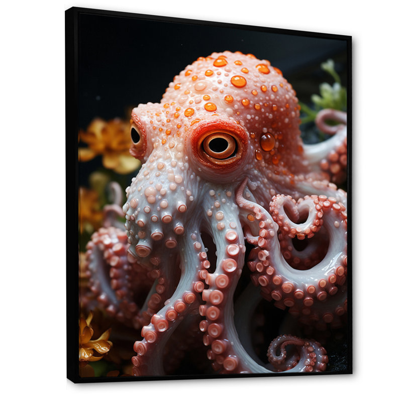Lapuma Coral Octopus Lunar Reflections, reproduction d'art sur toile, Cadre flottant noir, H 44 po x l 34 po x P 1,5 po