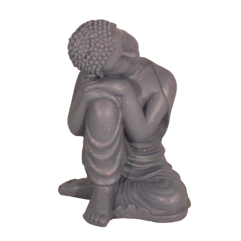 Carlile BUDDHA Crouching 37cm Weathered Dark Stone Effect, Grey Shimmer