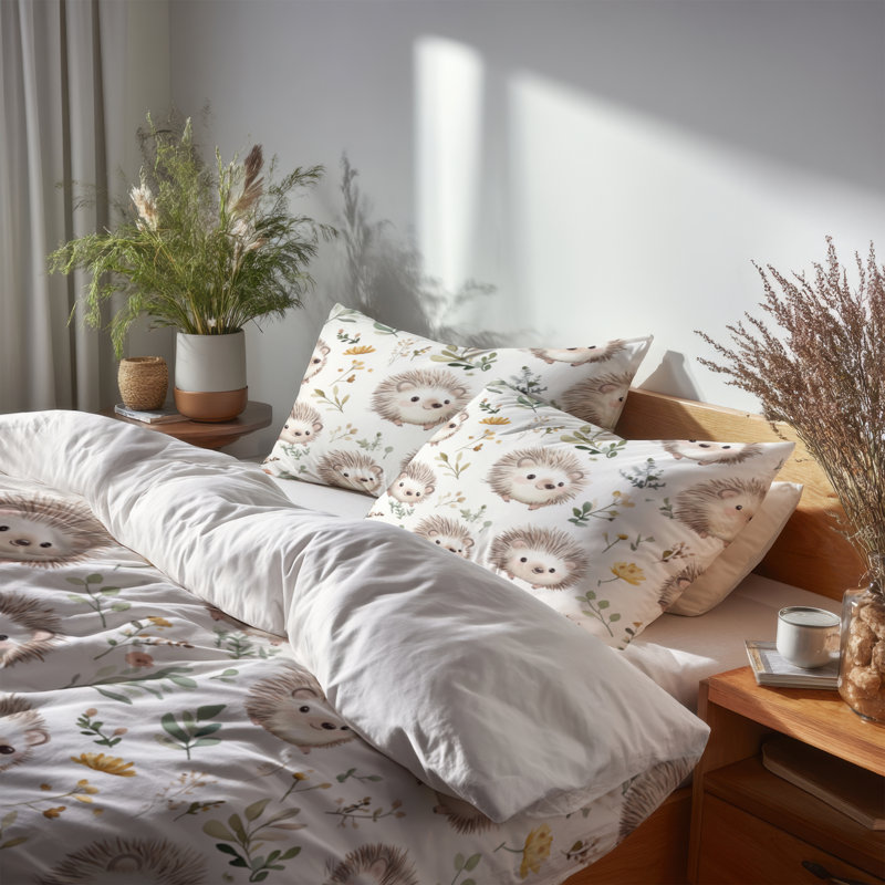 Ensemble d'édredon 6 pièces Kids Kids - Mignon petit hérisson avec taies décoratives et coussins décoratifs