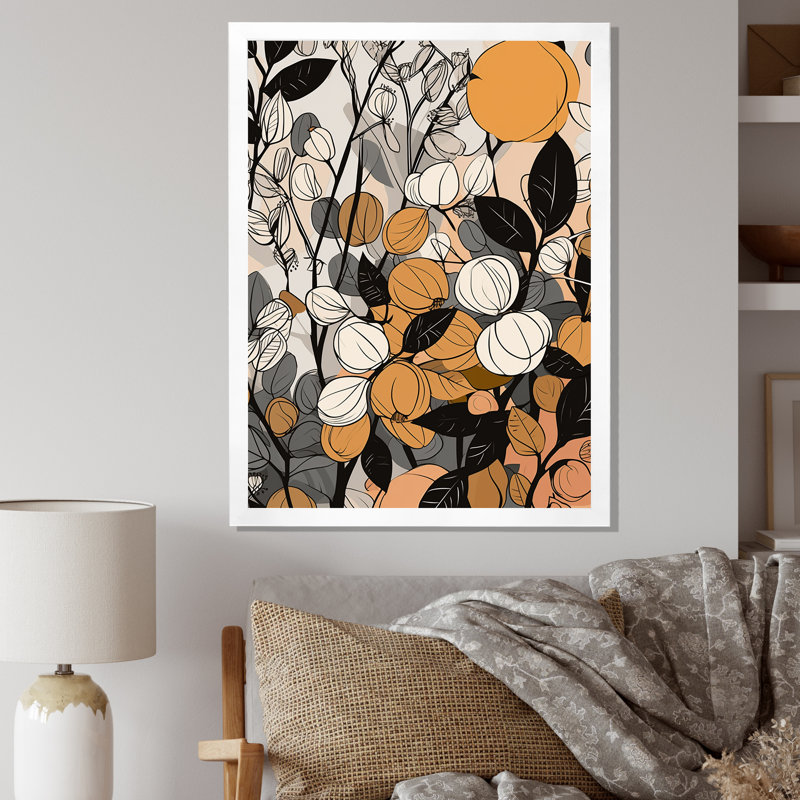 Rétro terre cuite - Illustration de fleurs sauvages, Cadre simple blanc, H 32 po x l 16 po x P 1 po