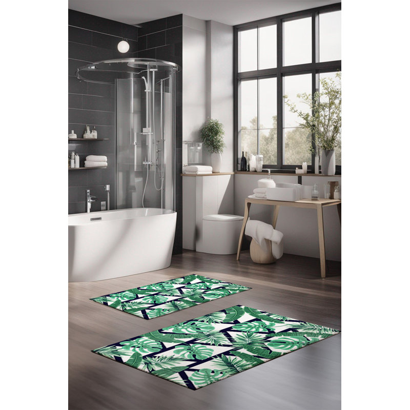 Ensemble de tapis de bain de luxe Eakly (2 pièces), 100% polyester, 16,0 x 23,6 pouces et 23,6 x 39,4 pouces | Conception antibactérienne antidérapante, hauteur de poils de 0,3 po | Lavable à la machine, durable et facile à nettoyer | Idéal pour la décoration de salle de bain