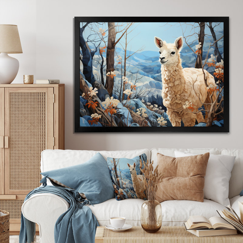 Alpaca Blue Landscape I - reproduction sur toile, Cadre photo noir, H 24 po x l 32 po x P 1 po