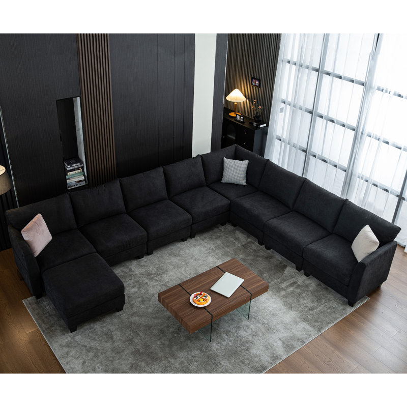 Amold 150'' U-shaped Modular Sectional Sofa, 8-seater Large Sectional Couch Sofa, Living Room Modular Cloud Couch With Ottoman