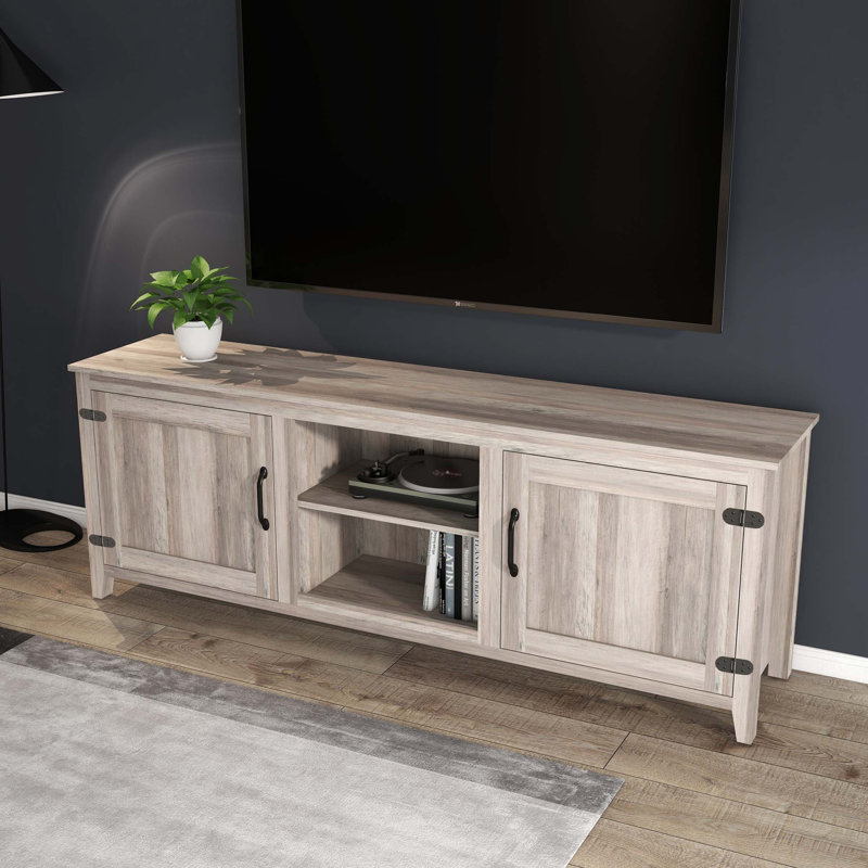 Meuble télé avec console multimédia et deux portes avec foyer