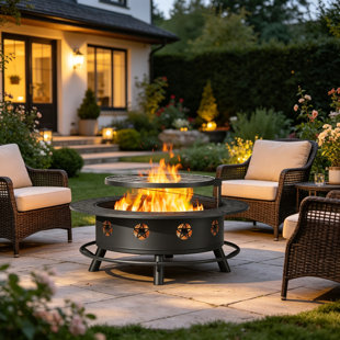 43" 3-in-1 Heavy Duty Fire Pit with BBQ Grill Lid Poker