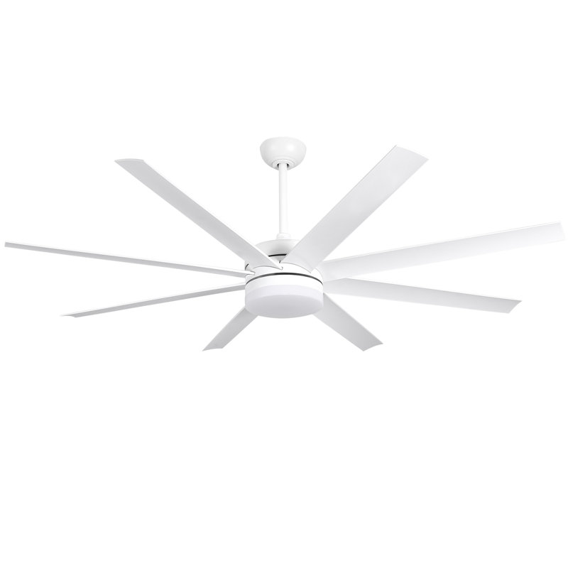 Ventilateur de plafond blanc 65 pouces à 8 pales avec lumières et télécommande, 6 vitesses, 3 couleurs, moteur à courant continu pour salon