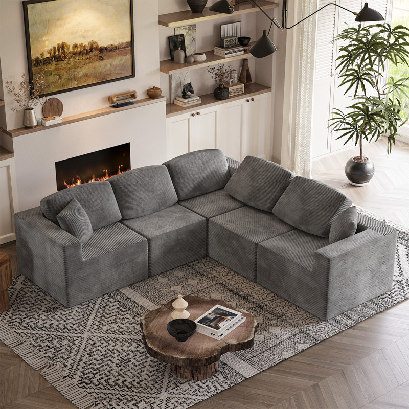 Boneless U-Shaped Modular Sectional Sofa, Cloud L-Shaped Sectional Couch with Deep Seat for Living Room Bedroom