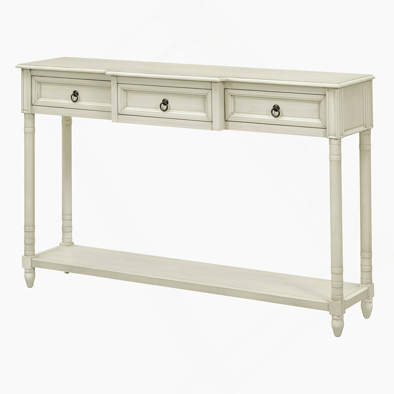 Console Table Sofa Table with Drawers for Entryway with Projecting Drawers, Antique White