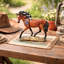 Figurine de cheval de résine en résine peinte sculpture de poney chevalier brun brun
