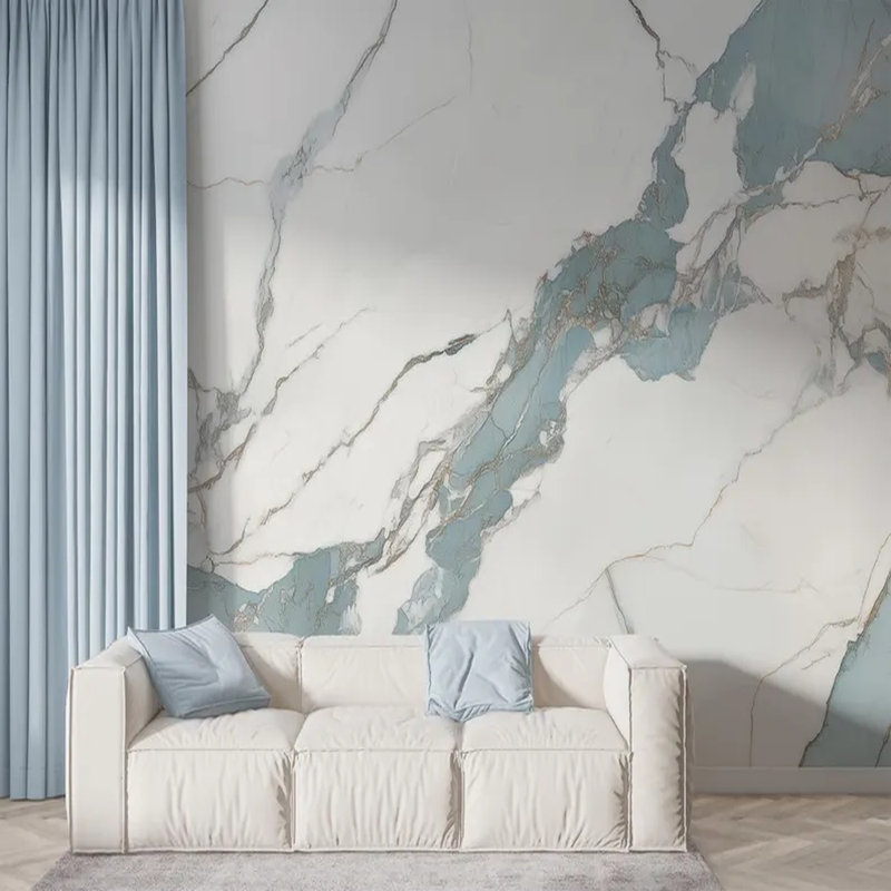 Murale en marbre bleu veiné de luxe, L 236 po x l 117,96 po