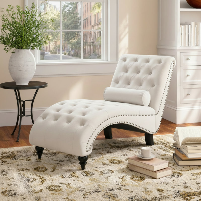Chaise longue sans accoudoirs Ameerat, Lin beige