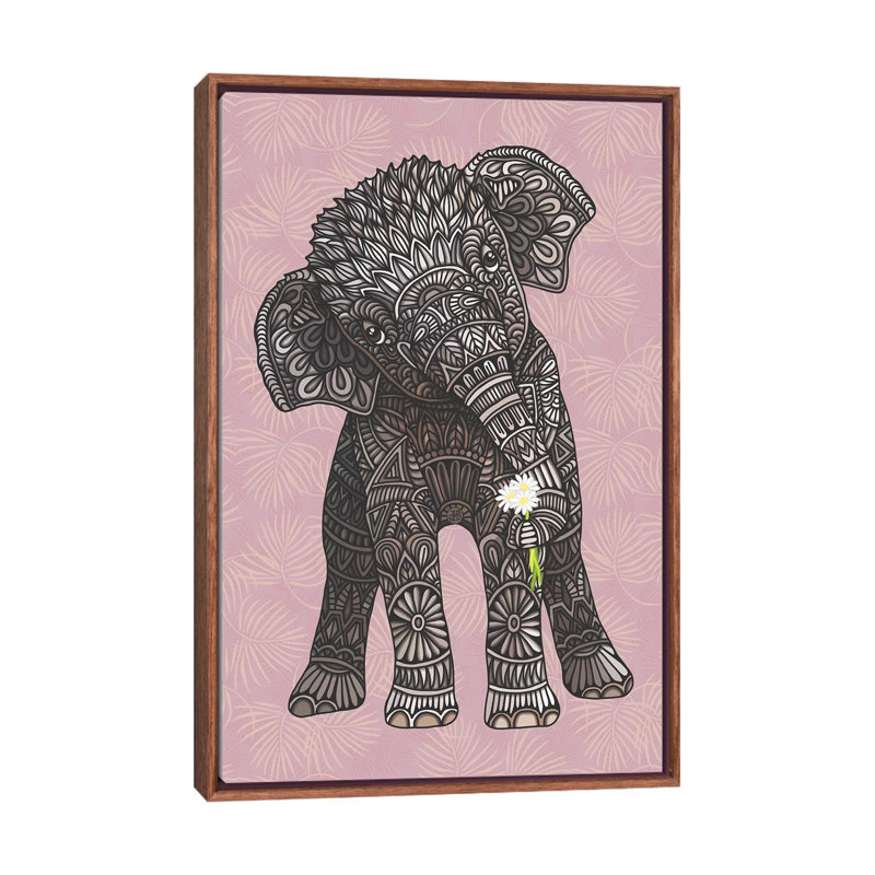 «Baby Elephant - Pink» par Angelika Parker - impression d'art graphique, H 40 po x l 26 po x P 1,5 po, Pas de tapis