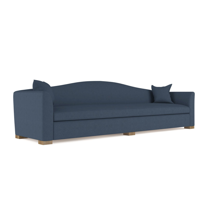 Canapé extra long Horatio Camelback Taper, H 33 po x l 120 po x P 36 po, Patiné, Lin à tissage carré jacinthe