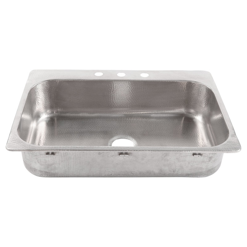 Angelico Stainless Steel 33" Single Bowl Drop-In Kitchen Sink with 3 Holes, Brushed