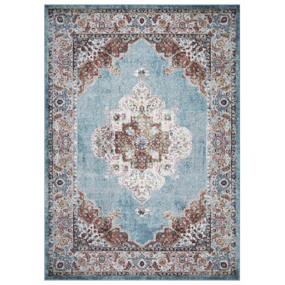 Power Loomed Performance Blue Medallion Rug