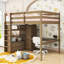 Lit mezzanine en bois à deux tiroirs avec garde-robe intégré, bureau et tablettes Kitéa-370438555