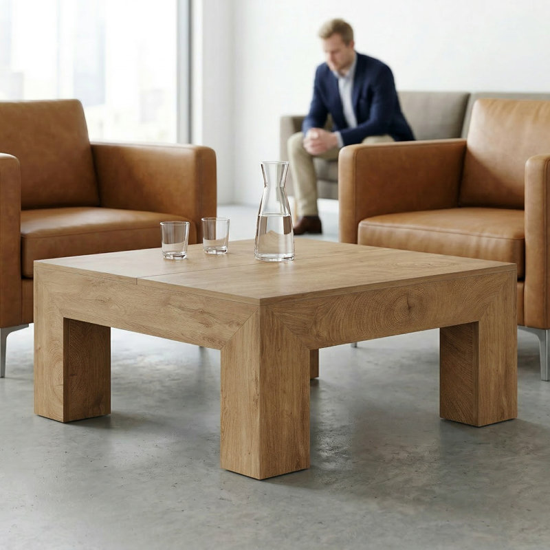 Square Coffee Table for Living Room, 39.4-Inch Cocktail Tea Table, Natural Brown