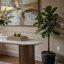 Jeh Sofa Console Table, 55 Inch White Oval Top, Pedestal Base, Oak Brown