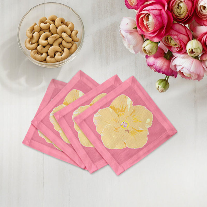 Hibiscus Cotton Sateen Cocktail Napkins, Pink