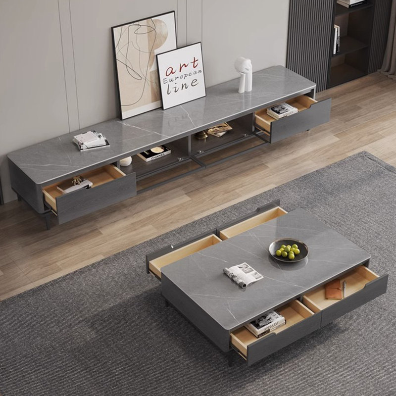 Combinaison de table basse avec meuble télé en bois massif