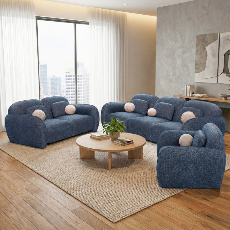 Ensemble de canapé 3 pièces Alysa, 3, Bleu