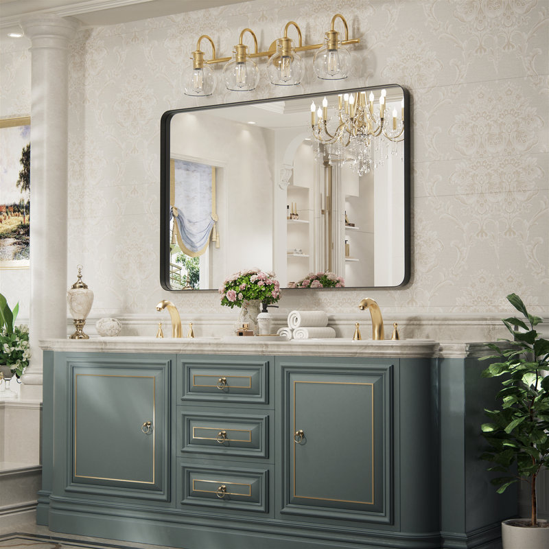 Morelock Metal Rectanle Bathroom Mirror Wall Mirrors, Black, 48" x 30"