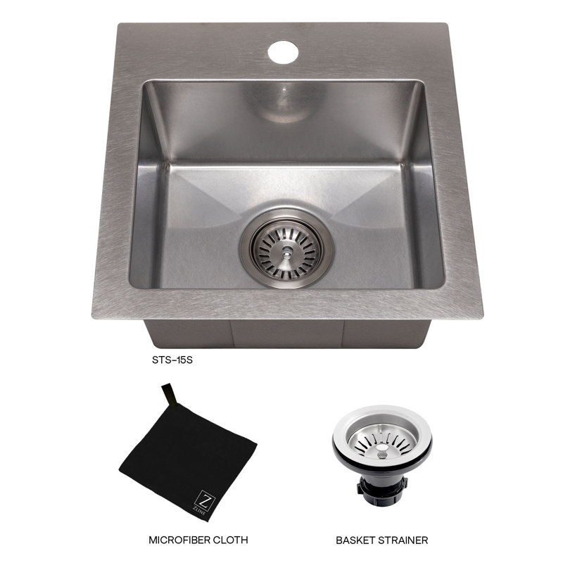ZLINE 15" Donner Topmount Single Bowl Fingerprint Resistant Stainless Steel Bar Kitchen Sink