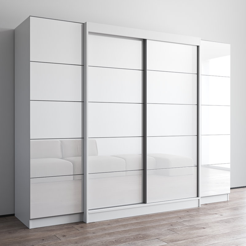 Bucur 102.4" Armoire with Adjustable Shelves, Hanging Rod, Matte Finish, White, 79" H x 102" W x 26" D
