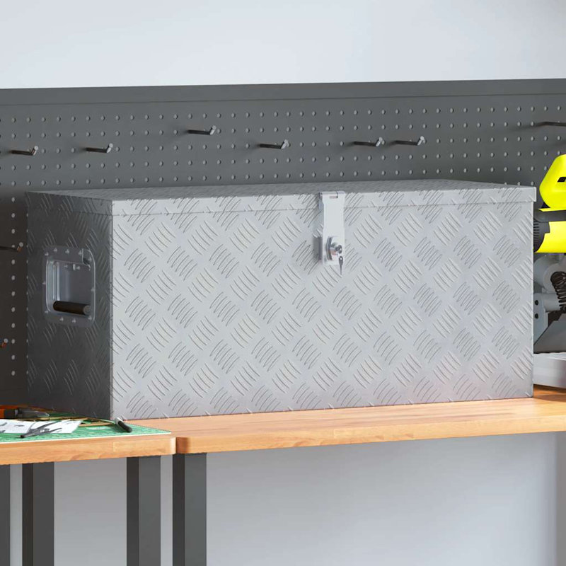 Tool Box Outdoor Storage Box with Locking System Tool Chest Aluminum, 13.78" H x 31.5" W x 11.81" D, Silver