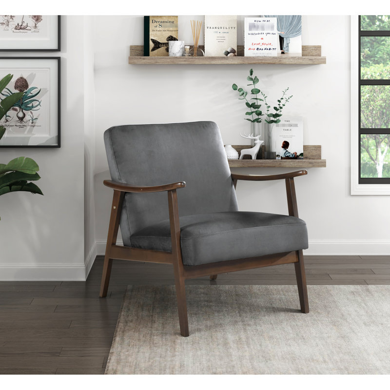 Chaise d'appoint en mousse, design moderne de style Mid-Century, velours gris foncé, chaise à structure en bois massif stable avec tissu en velours, flair, fabrication durable