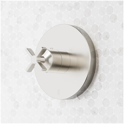 Vassor Thermostatic Shower Valve Trim and 3/4" Rough-In Valve - Brushed Nickel