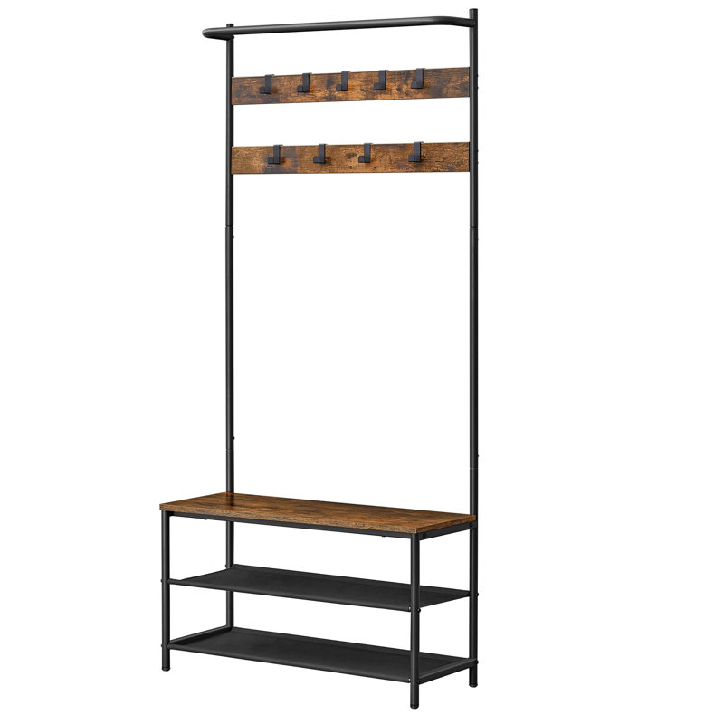 L 33,1 po de largeur avec banc et rangement pour chaussures, banc d'entrée avec porte-manteau, 9 crochets mobiles, barre supérieure
