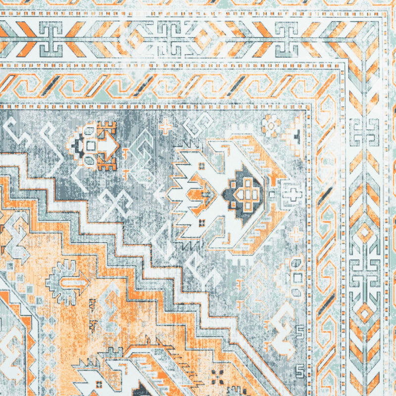 Tapis intérieur antidérapant Minyon - gris et orange, Rectangle 7 pi 5 po x 9 pi 11 po