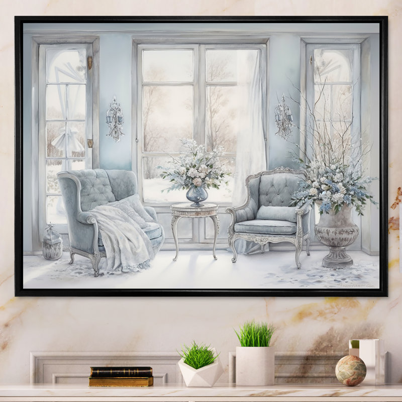 Fenêtres «Winter», impression sur toile scandinave, Cadre flottant noir, H 34 po x l 44 po