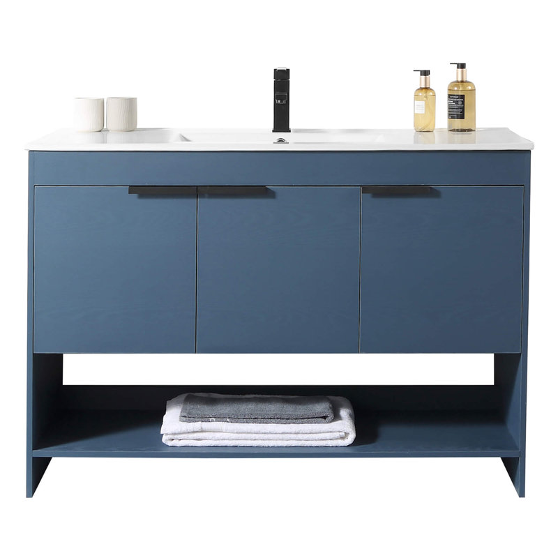 48'' Single Bathroom Vanity with Vitreous China Top, Navy Blue