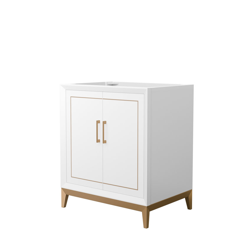 Marlena 30" White and Satin Bronze Freestanding Bathroom Vanity