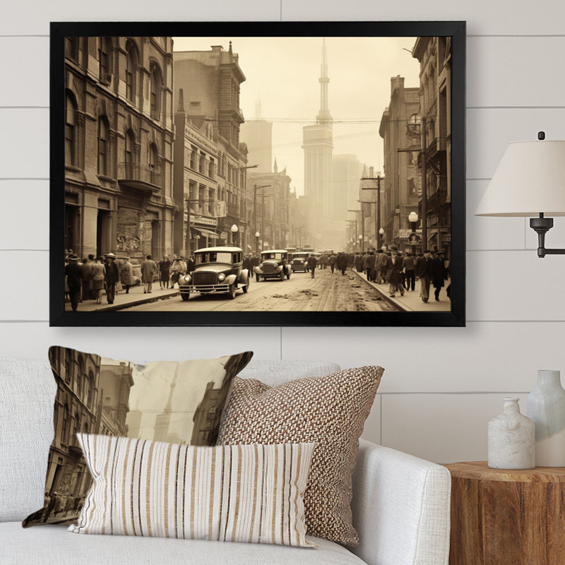 Toronto City A Nostalgic In A Vintage I - Cityscapes Canvas Prints, H 12 po x l 20 po x P 1 po, Cadre photo noir